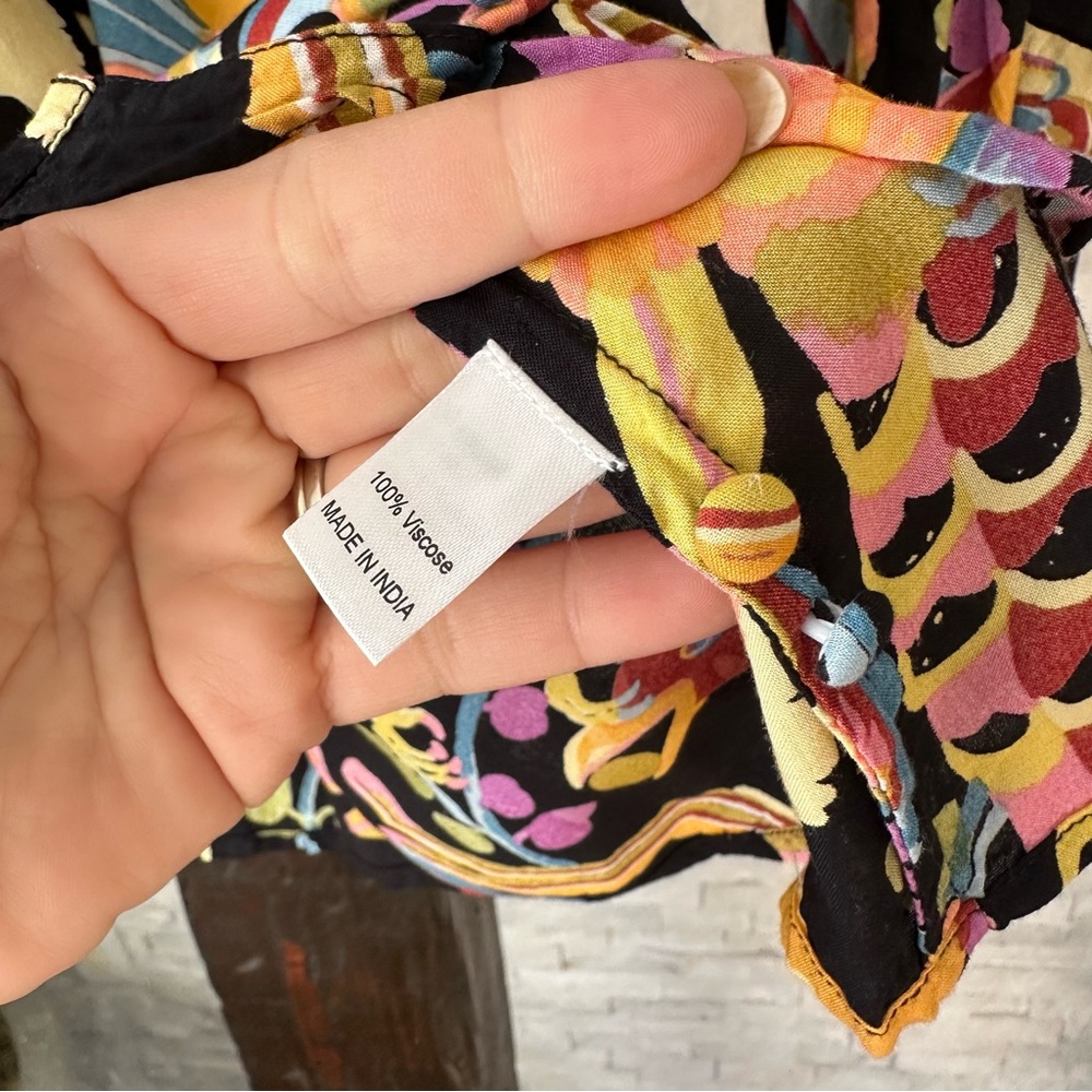 BANJANAN Elise Tropical Floral Bird Multicolor Viscose Blouse Size M - Picture 8 of 9
